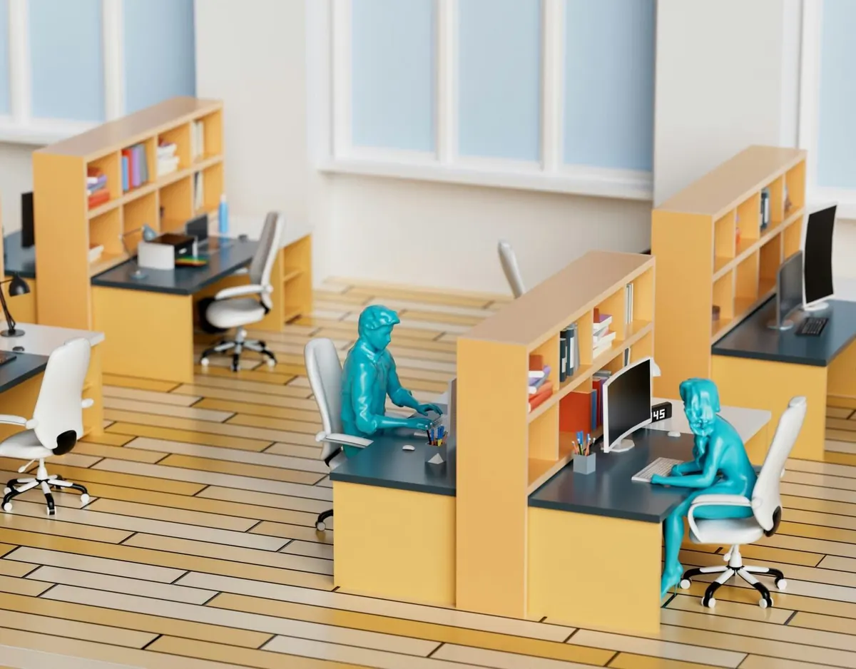 Espace de travail avec postes informatiques